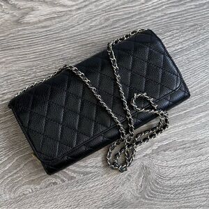 [PZ013] TOWN SHOES PEBBLED LEATHER WALLET ON CHAIN IN BLACK